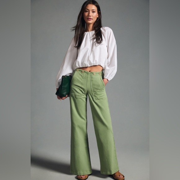 Anthropologie Denim - Anthropologie Light Green Wide-Leg Flare Jeans